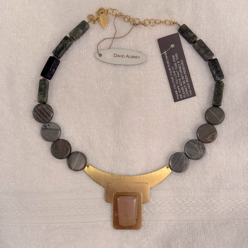 David Aubrey brass and stone necklace.